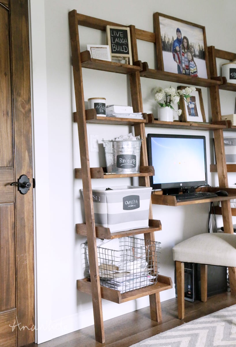 Ladder bookshelf deals white and wood